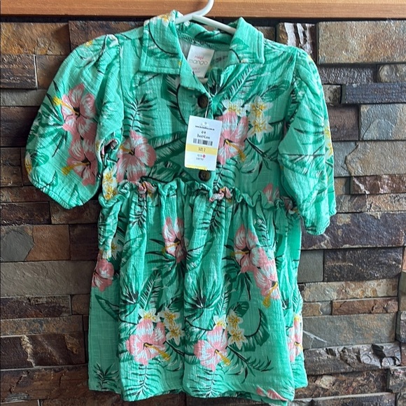 Mini Mango Other - Green and Pink Casual Dress with Floral Patterns